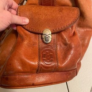 Marino Orlandi Italian Tan Leather bucket Shoulder Bag women’s strap purse